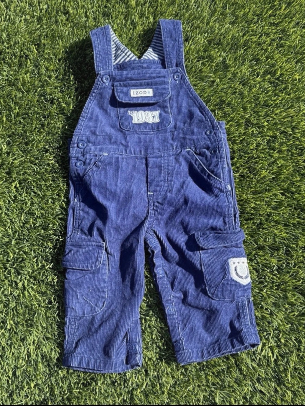 Izod Dark Blue Corduroy Kids Overalls with Pocket Patch 6-9 months